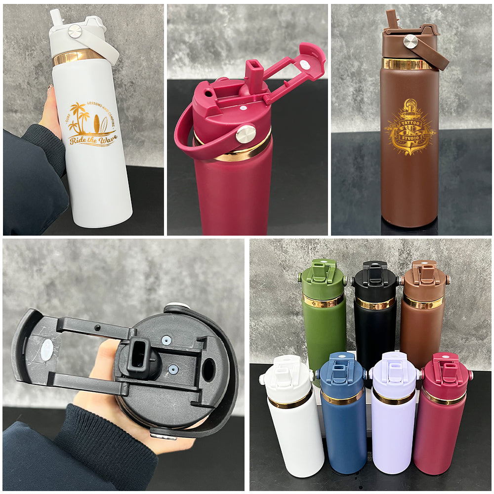 Outdoor Sports 20oz Mirror Copper Underneath Water Bottle wih 2 in 1 Muti-function Flip Top Lid for Laser Engraving-CNLCA