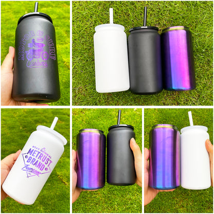 16oz Blue Purple Plated Underneath Powder Coated Colored Stainless Steel Can Tumbler For Laser-CNLCA