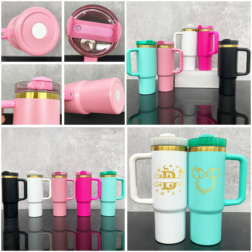 Powder Coated H2.0 30oz Sanding Gold Plated Underneath Quencher Tumbler For Laser Engraving-CNLCA