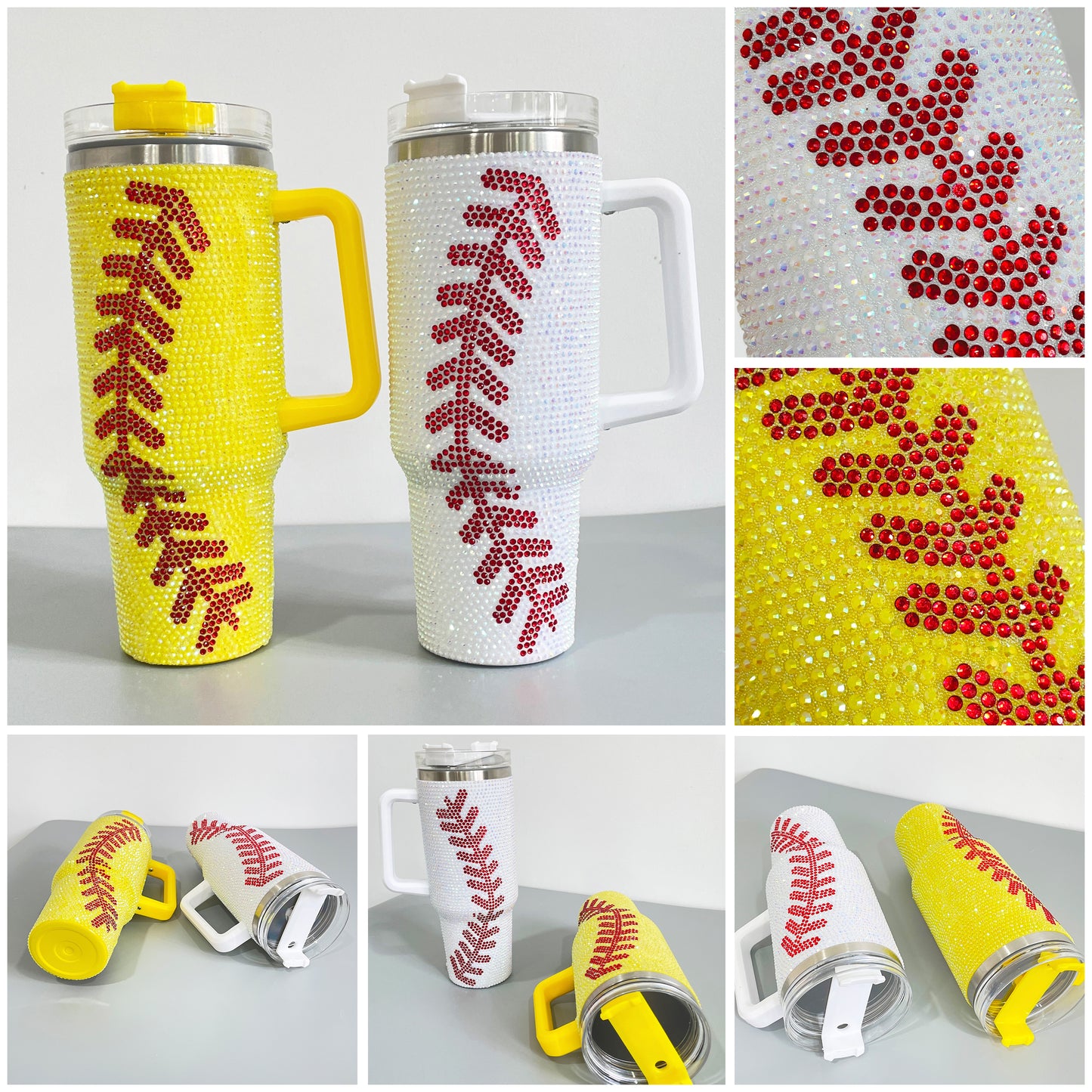 40oz Stanley Style Baseball Bling Tumblers With Handle - CNLCA