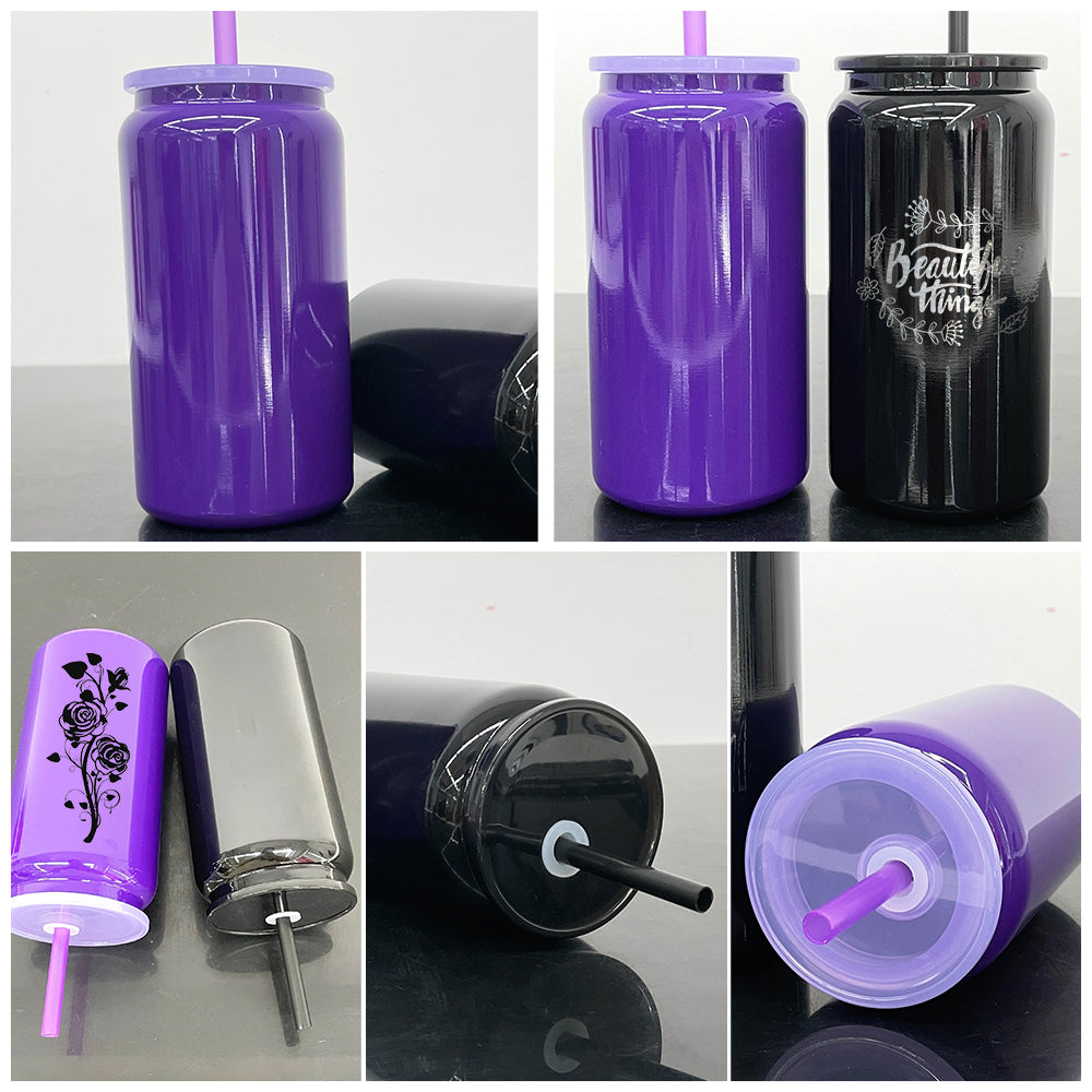Blank Sublimation Halloween Purple Black 16oz Stainless Steel Can Tumbler-CNLCA