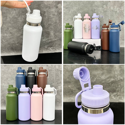 Outdoor Sports 32oz Powder Coated Stainless Steel Water Bottle wih Portable Drinking Spout Lid for Laser Engrave-CNLCA