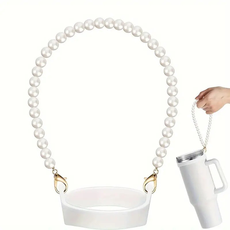 Pearl Chain Handle Carriers Strap Hanging String for Water Bottle Cup Tumbler with Silicone Ring-CNLCA