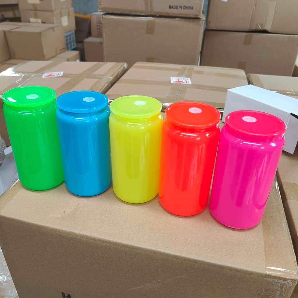 16oz Neon Colored Glass Can For Sublimation &UV DTF wraps-CNLCA