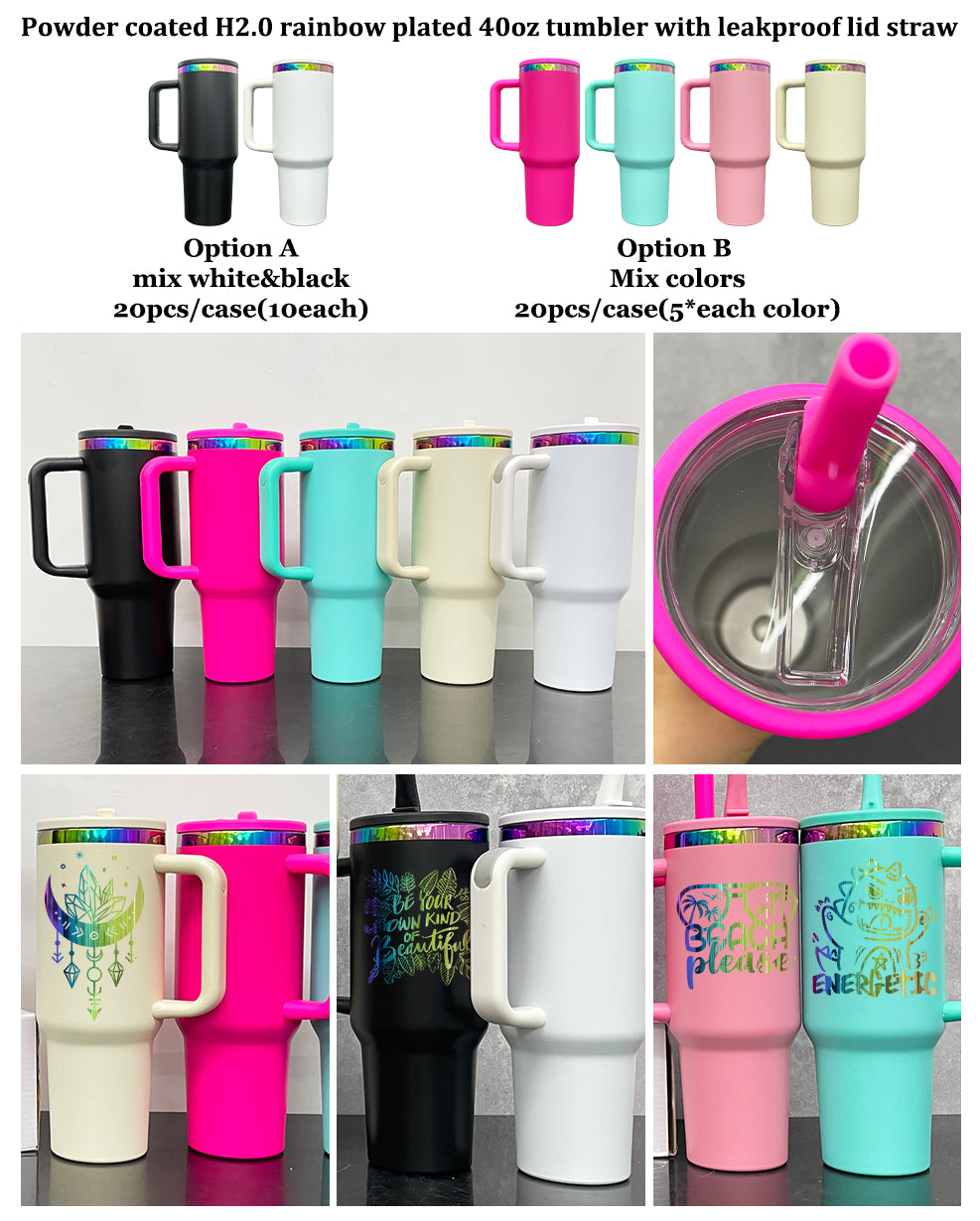 H2.0 40oz Flip Straw Leak proof Rainbow Plated Underneath Powder Coated Quencher Tumbler For Laser-CNLCA