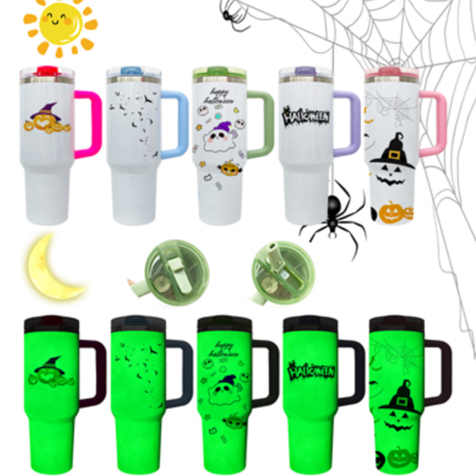 40oz White Blank Sublimation Glow In Dark Protour Leak Proof Lid Quencher Tumbler with Color Handle -CNLCA