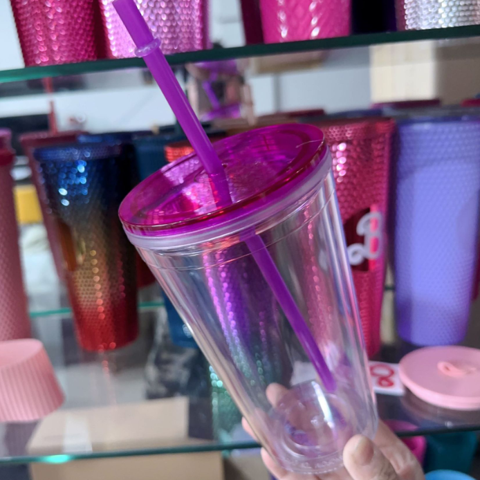 16oz Color Lid Straw Double Wall Snow Globe Tapered Plastic Cup Tumbler with Pre-drilled Hole and Plug-CNLCA