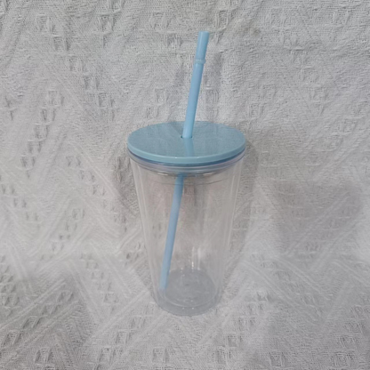 16oz Double Wall Snow Globe Tapered Plastic Cup Tumbler with Pre-drilled Hole and Plug Color Lid-CNLCA