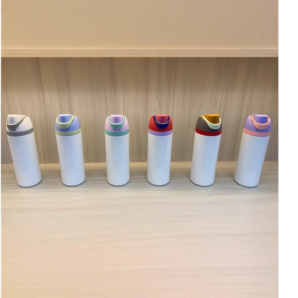 24oz White Sublimation Stainless Steel Sports Flip Straw Lid Owala Style Water Bottle-CNLCA