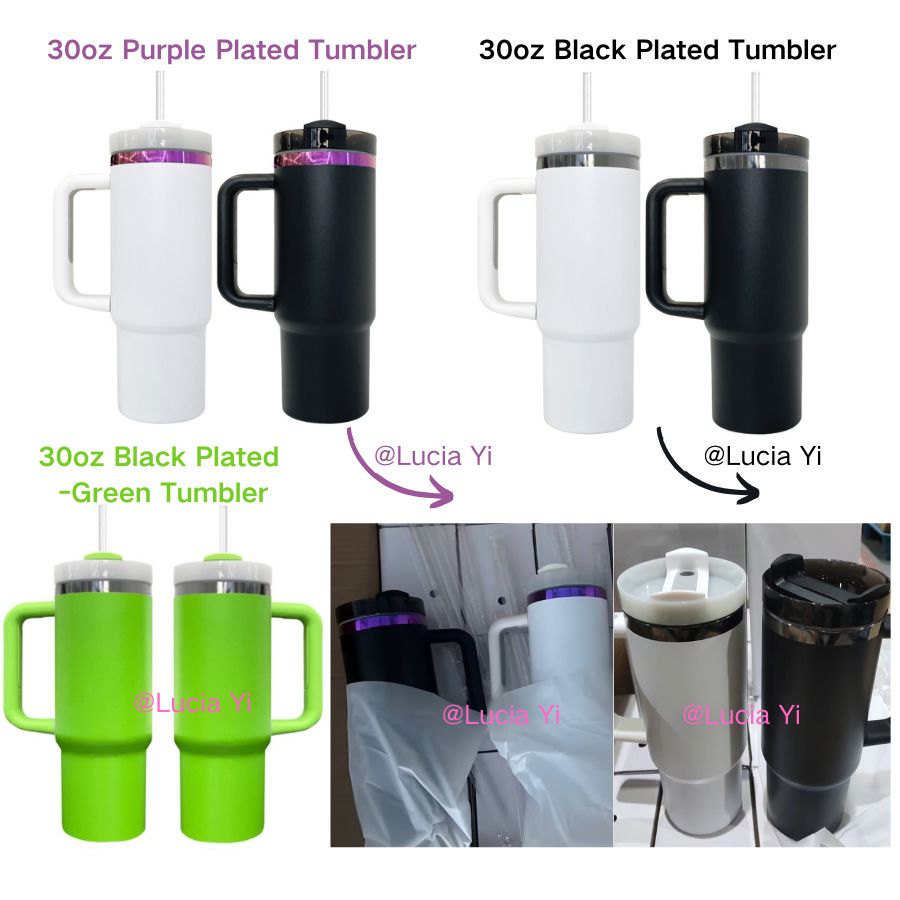 30oz Black Plated Underneath Powder Coated Green Color Quencher Tumblers For Laser Engrave -CNLCA