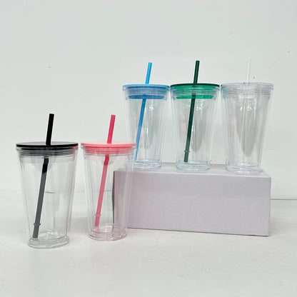 16oz Double Wall Snow Globe Tapered Plastic Cup Tumbler with Predrilled Hole-CNLCA