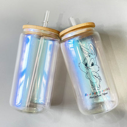 16oz Iridencent Sublimation Glass Can with Bamboo Lids-USLCA