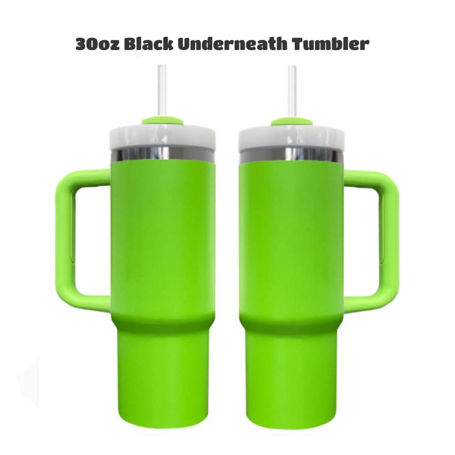 30oz Black Plated Underneath Powder Coated Green Color Quencher Tumblers For Laser Engrave -CNLCA