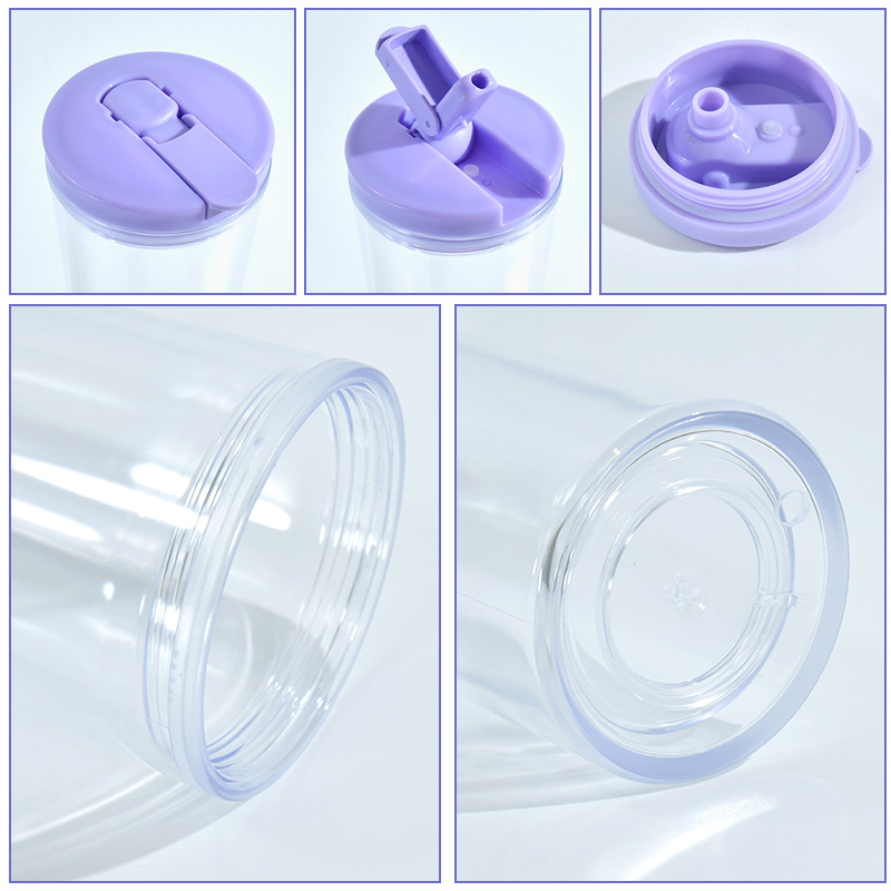20oz Curved Flip Straw Double Wall Snow Globe Plastic Water Bottle-CNLCA