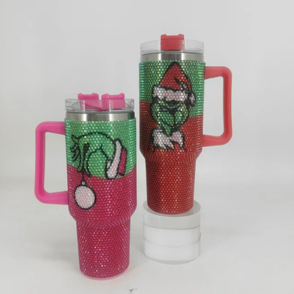 40oz Grinch Rhinestone Bling Quencher Tumbler-CNLCA