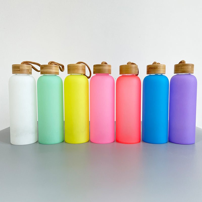 20oz Sublimation White Color Glass Water Bottle With Bamboo Lid -CNLCA