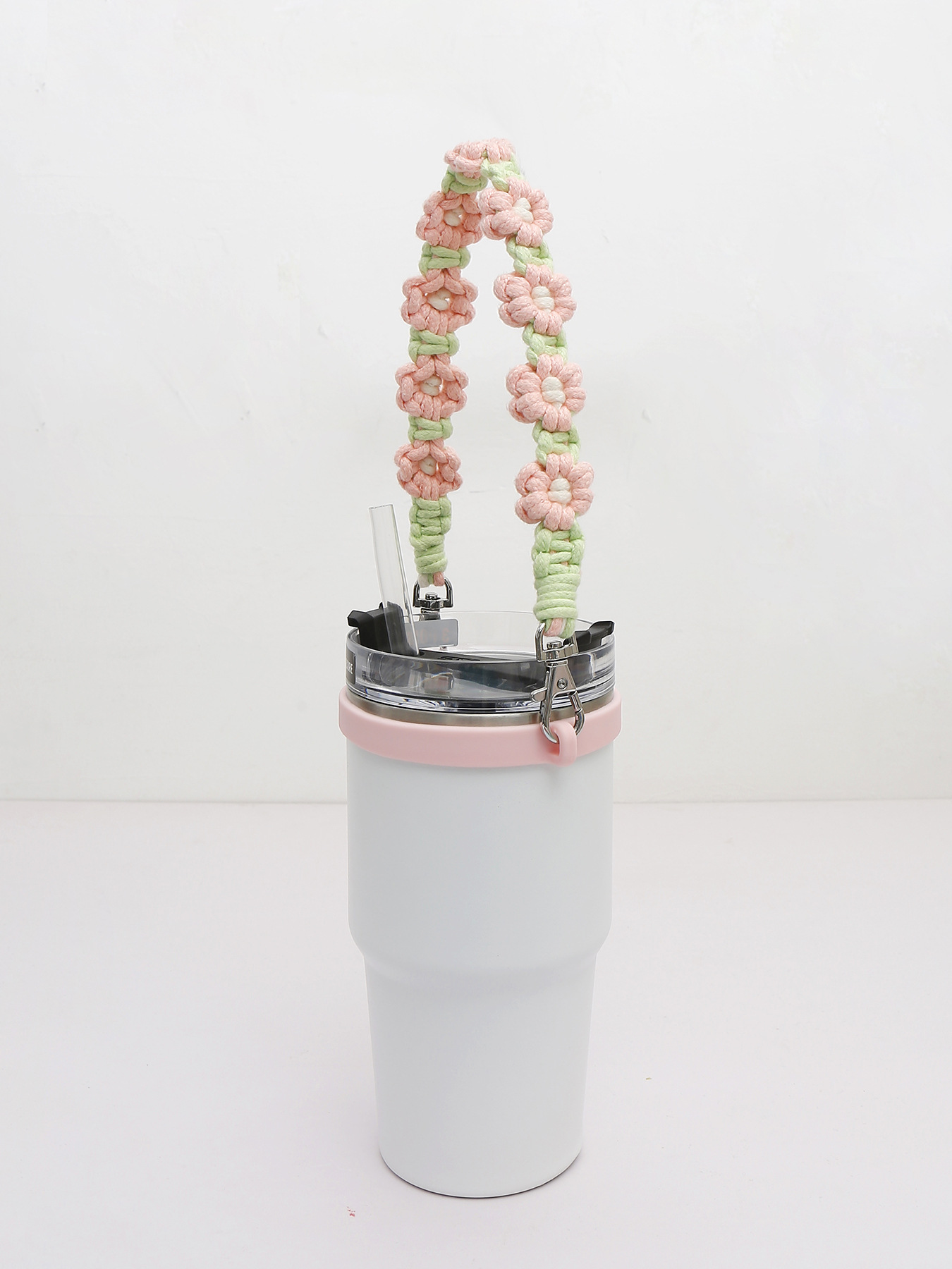 Hand-woven Daisy Flower Water Bottle Cup Handle Portable String Stanley Accessory Tumbler Carriers Strap-CNLCA