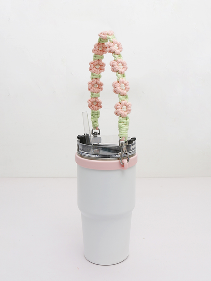 Hand-woven Daisy Flower Water Bottle Cup Handle Portable String Stanley Accessory Tumbler Carriers Strap-CNLCA