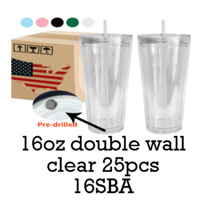 16oz Double Wall Snow Globe Tapered Plastic Cup Tumbler with Predrilled Hole-CNLCA