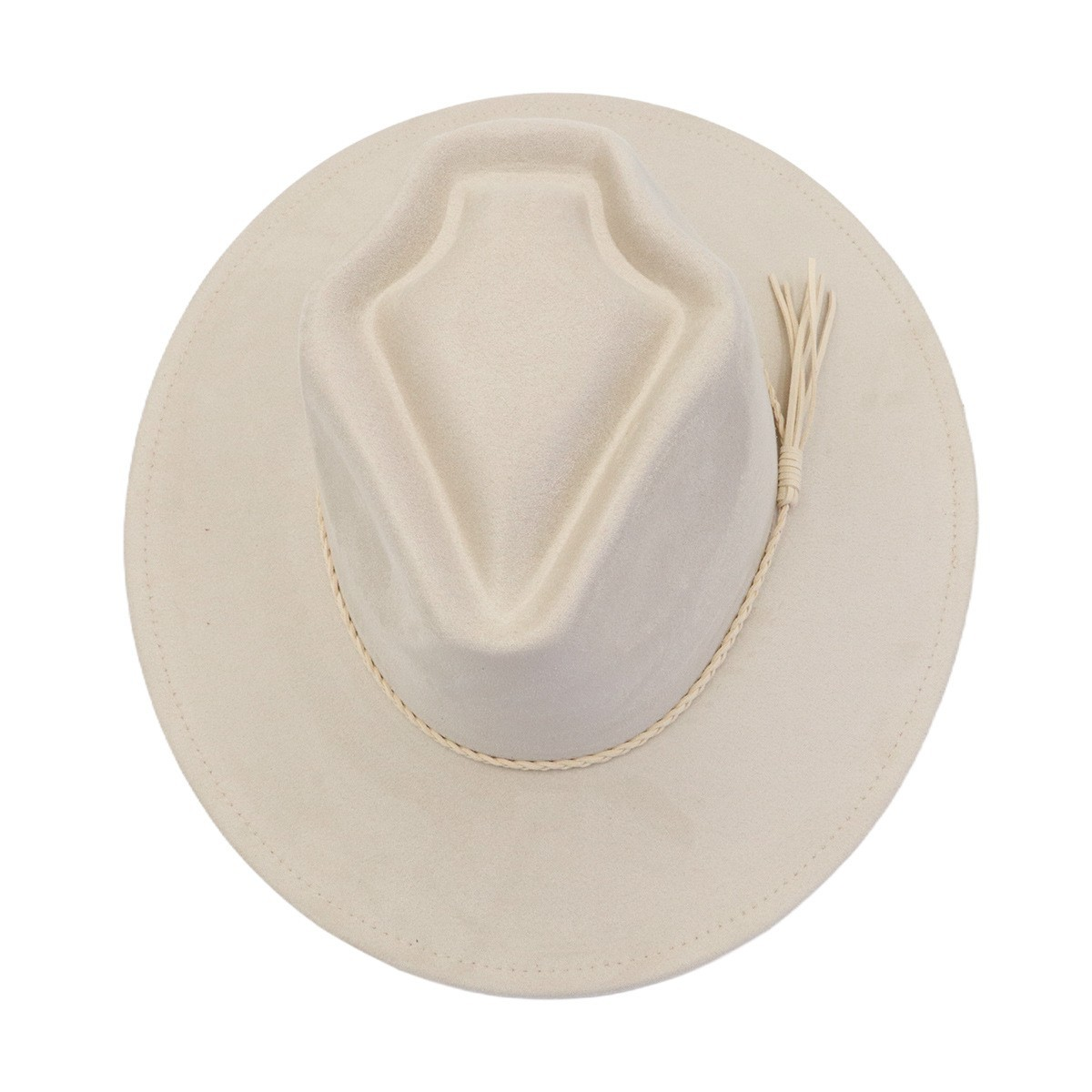 Arrow-shaped Top Broad-Brimmed Bowler Jazz Hat Vegan Leather Fedora Hats with Tassel for Laser-CNLCA