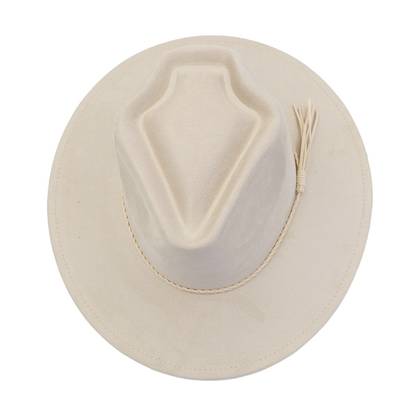 Arrow-shaped Top Broad-Brimmed Bowler Jazz Hat Vegan Leather Fedora Hats with Tassel for Laser-CNLCA