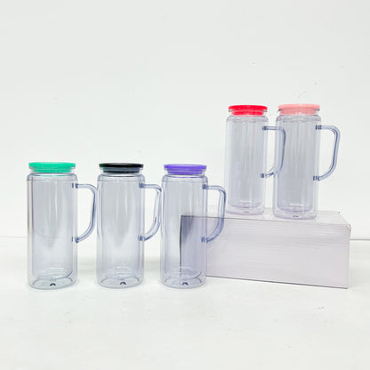 12oz Inner 16oz Outer Double Wall Snow Globe Plastic Acrylic Cup Tumbler with Handle Pre Drilled Hole and Plug-CNLCA