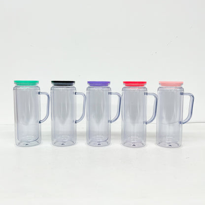 12oz Inner 16oz Outer Double Wall Snow Globe Plastic Acrylic Cup Tumbler with Handle Pre Drilled Hole and Plug-CNLCA