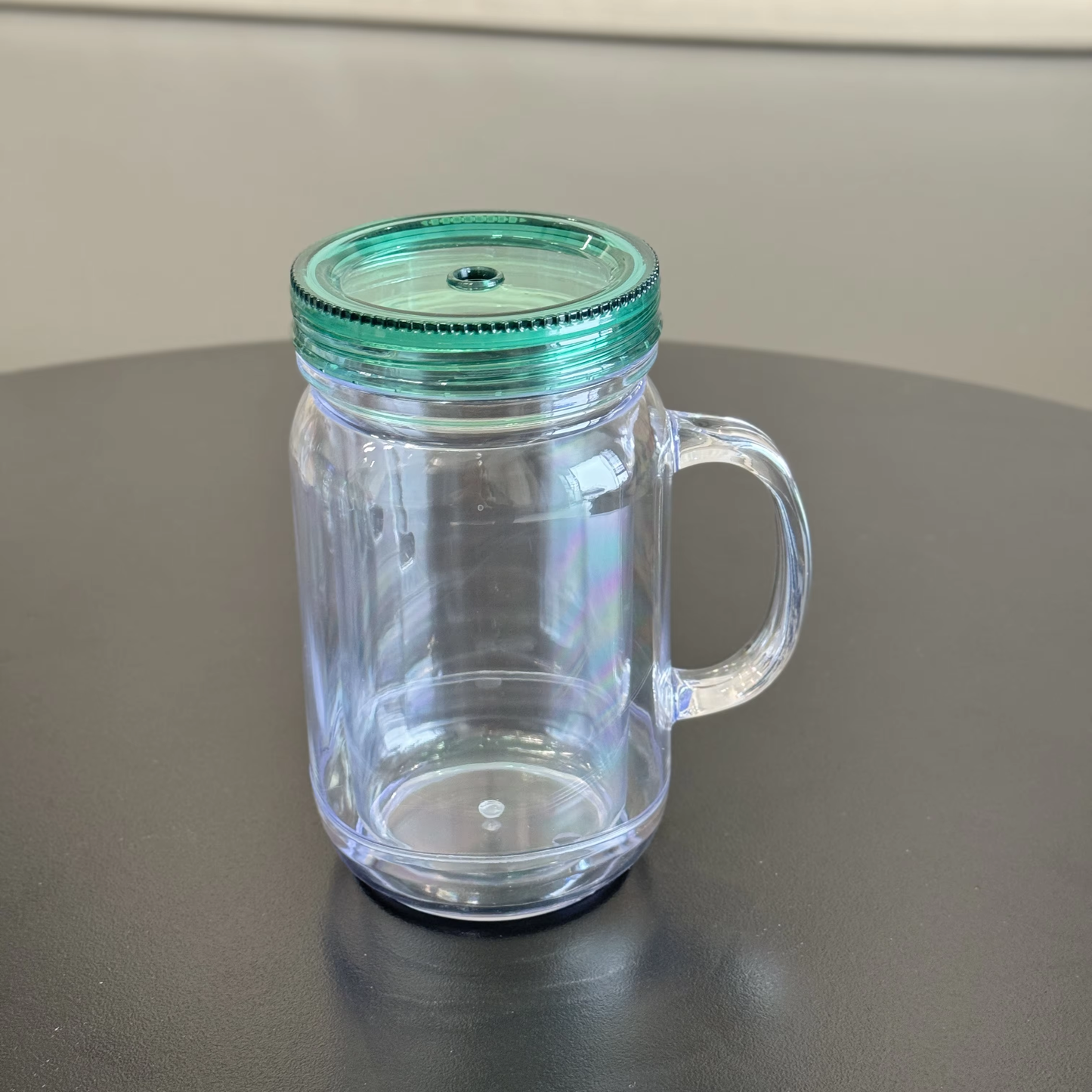 20oz Colorful Lid Double Wall Snow Globe Plastic Mason Jar With Pre-drilled Hole & Plug-CNLCA