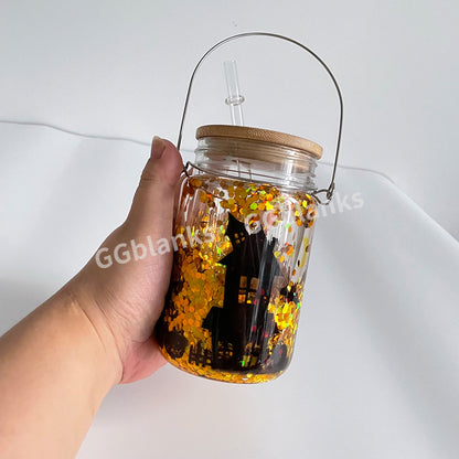 32Pack 11oz Blank Sublimation Snow Globe Solar Light Drinking Glass Mason Jar Halloween Christmas Decorative Garden Hanging Wind Spinner Light-USLCA