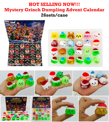26sets TPR 24 Days Mystery Grinch Dumpling Christmas Advent Calendar Blind Box Mini Squishy Fidget Toys for Christmas Countdown-CNLCA