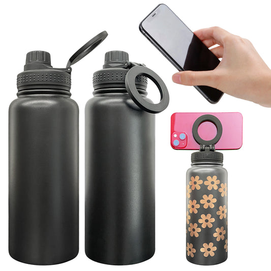 32oz Mirror Copper Plated Tumbler Water Bottle With Magnetic Phone Holder And Magnetic Rings-CNLCA