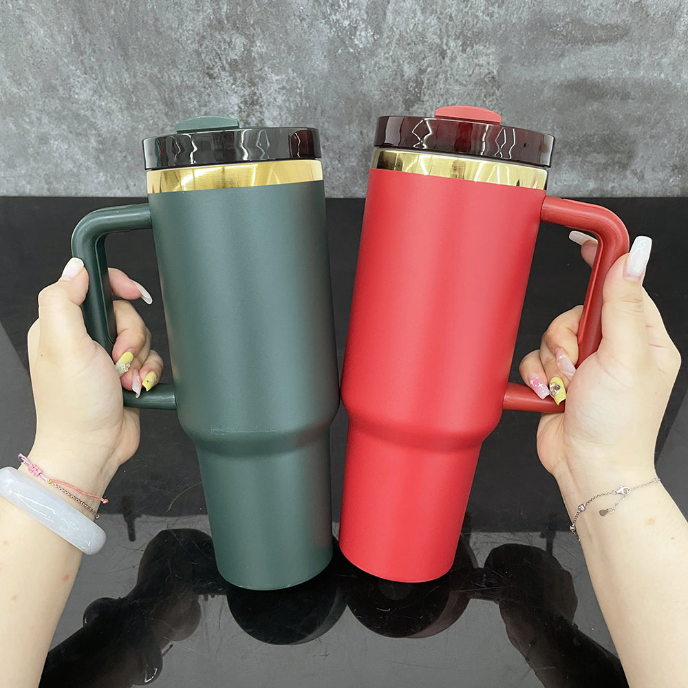 40oz Christmas Color Gold Underneath Powder Coated Green Color Quencher Tumblers For Laser Engrave -CNLCA