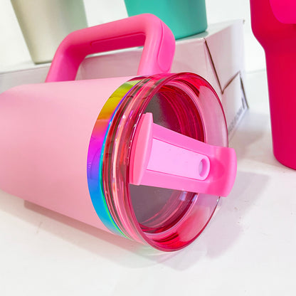 4Pack/8Pack/12Pack 40oz H2.0 Colorful Rainbow Plated Underneath Powder Coated Tumblers Travel Mugs with Handle for Laser-CNLCA