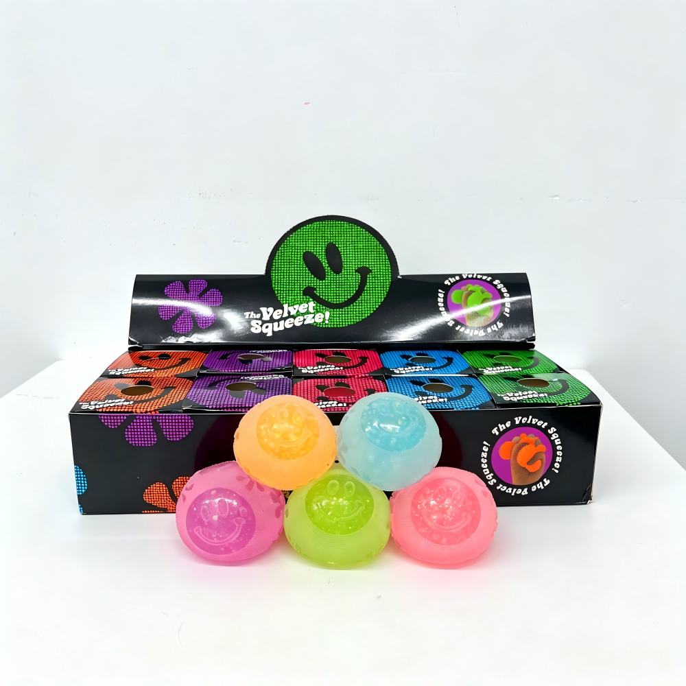 Glow in Dark Flower Power Smile Squishy Stress Relief Smiley Face Fuzzy Ball Schylling Squish Fidget Toy-CNLCA