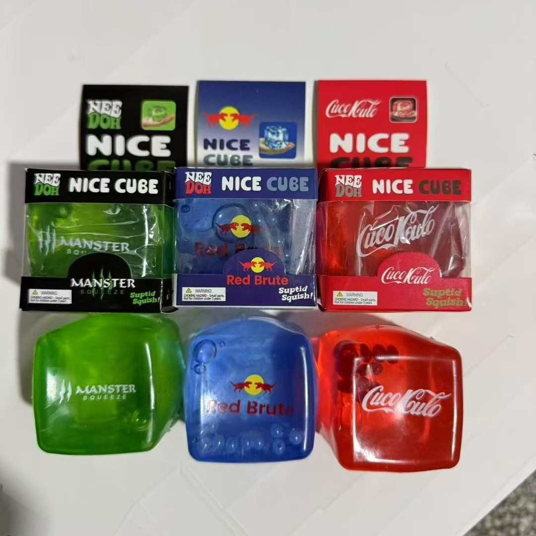 NeeDoh Style Nice Cube Soda Drink Squishy Toy Simulated Coke Red Brute Monster Beverage Cube Fidget Squeeze Ball-CNLCA