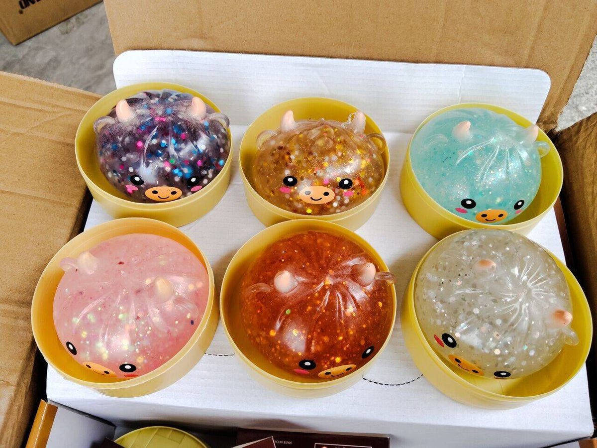 72pcs Glitter Highland Cow Dumplings Squishy Toys Pectin Filled Soft Dumplings Bao Bun Squeeze Fidget Toy-CNLCA