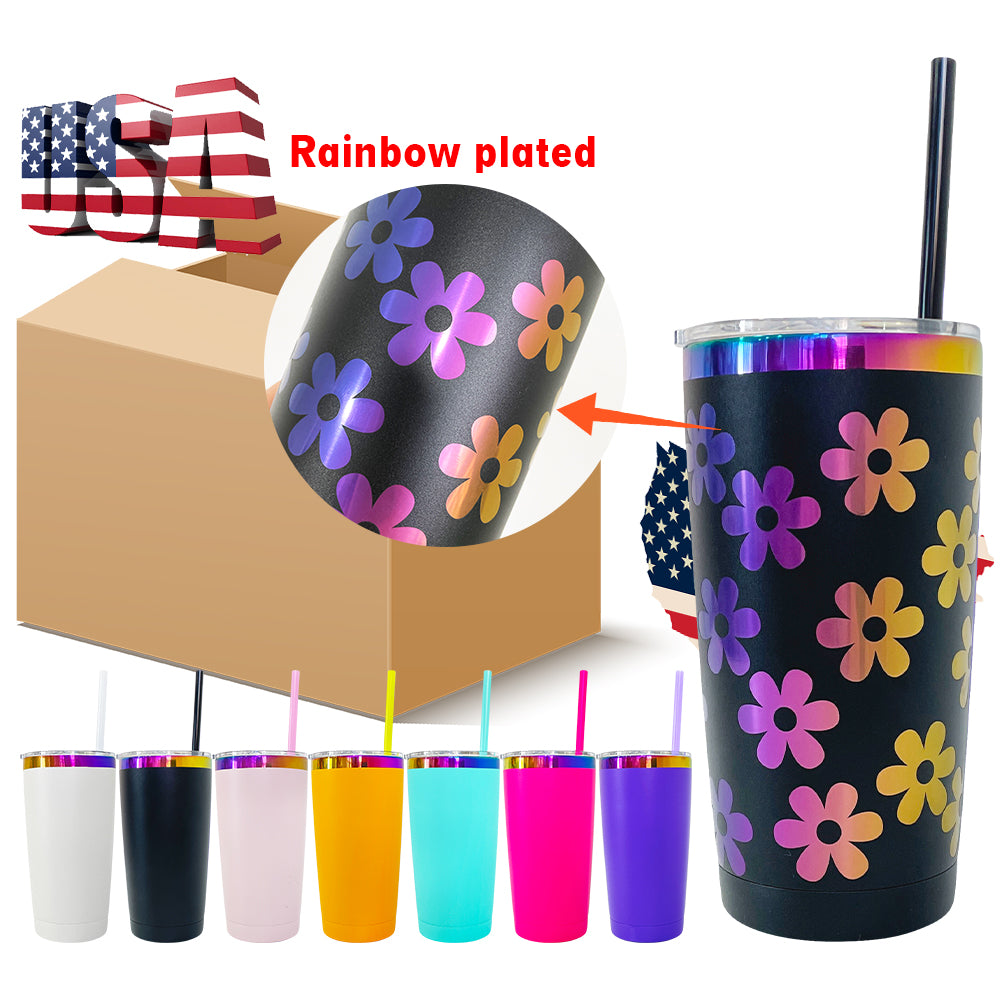 20oz Rainbow Plated Powder Coated Tumbler for Laser Engraved-CNLCA