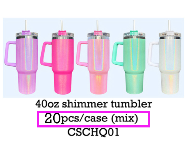 H1.0 40oz Sublimation Blanks White Colorful Rainbow Shimmer Glitter Travel Mug Tumbler With Handle-USLCA