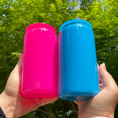 16oz Neon Colored Glass Can For Sublimation &UV DTF wraps-CNLCA