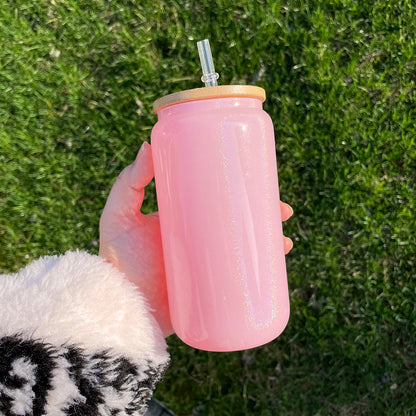 35Pack 20oz Bamboo Lid Blank Sublimation Shimmer Glitter Glass Can Tumbler-CNLCA