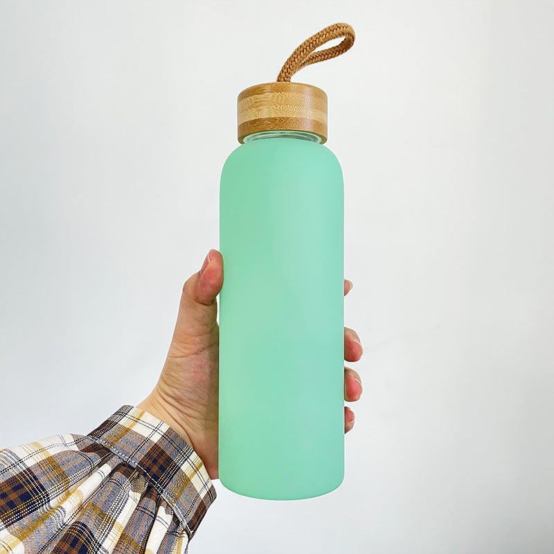 20oz Sublimation White Color Glass Water Bottle With Bamboo Lid -CNLCA