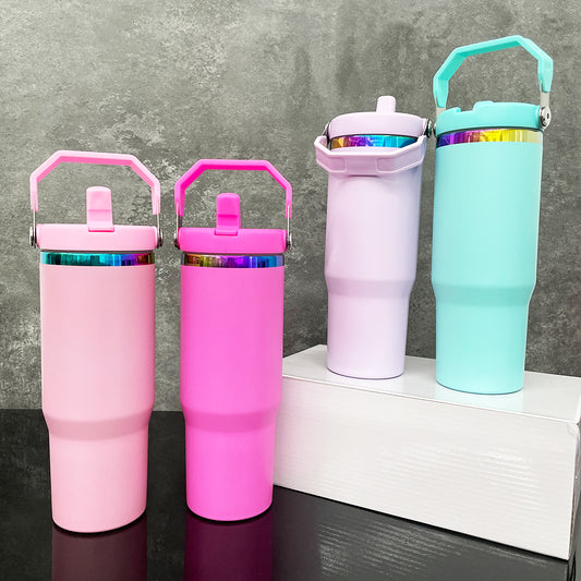 30oz Rainbow Plated Flip Straw Tumbler Water Bottle For Laser Engraving-CNLCA