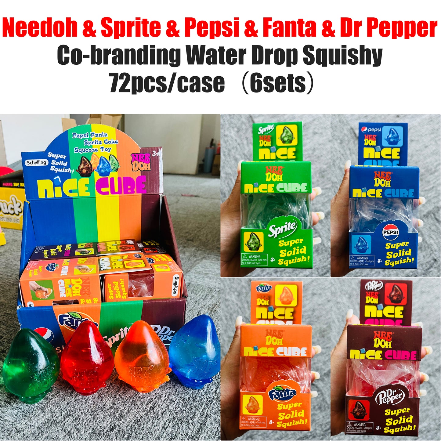 Nee Doh Style Sprite & Pepsi & Fanta & Dr Pepper Co-branded Dream Water Drop Squishy Stress Relief Schylling Squish Fidget Toy-CNLCA