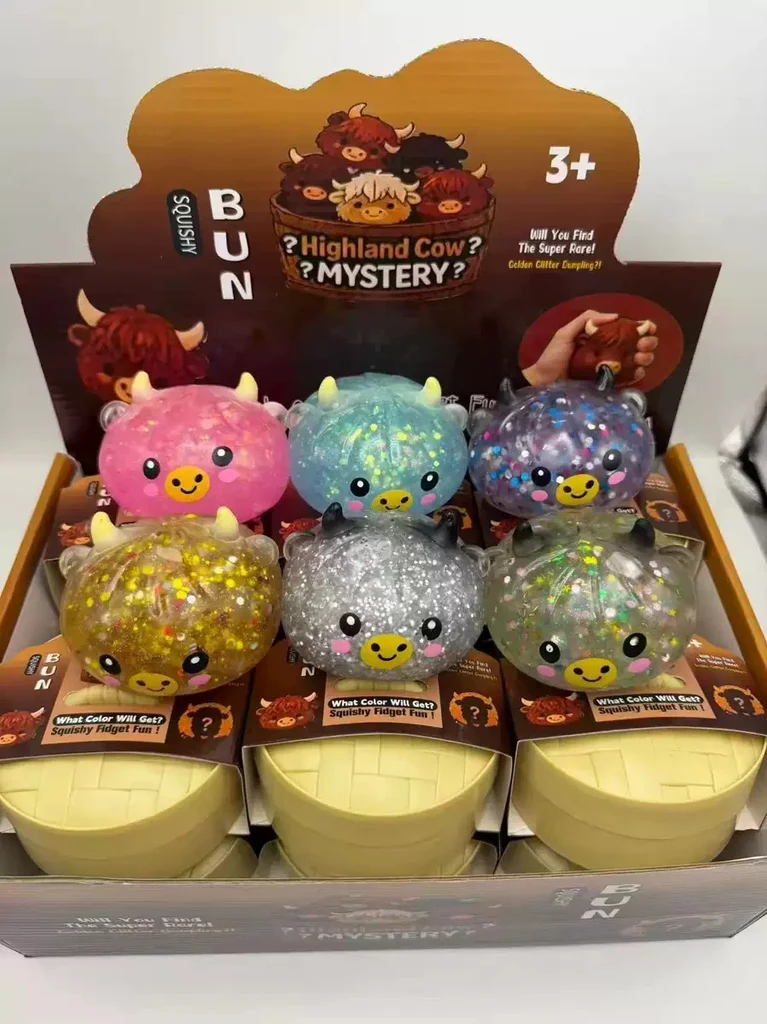 72pcs Glitter Highland Cow Dumplings Squishy Toys Pectin Filled Soft Dumplings Bao Bun Squeeze Fidget Toy-CNLCA