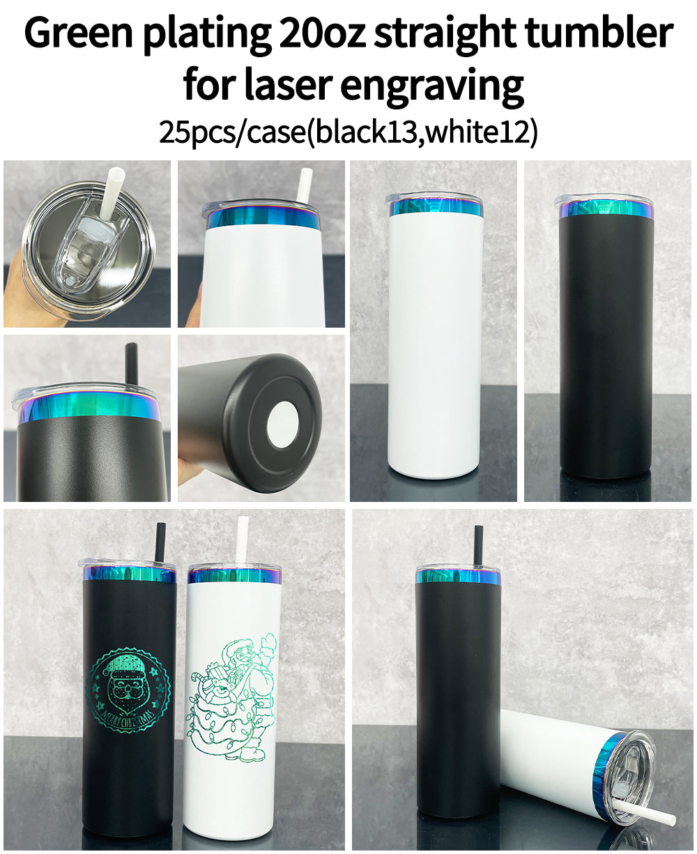 20oz Ombre Green Plated Underneath Powder Coated Stainless Steel Straight Skinny Tumblers For Laser Engraving-CNLCA