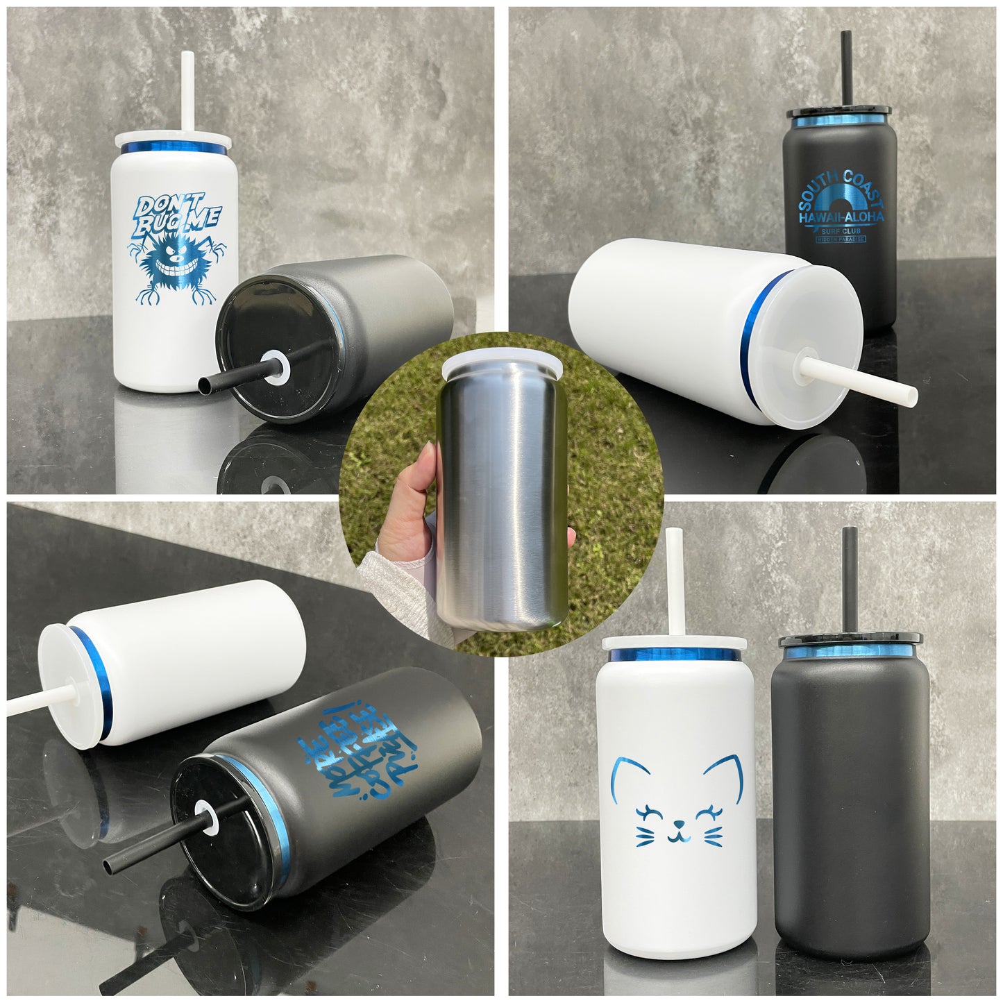 16oz Blue Plated Underneath Powder Coated Colored Stainless Steel Can Tumbler For Laser-CNLCA