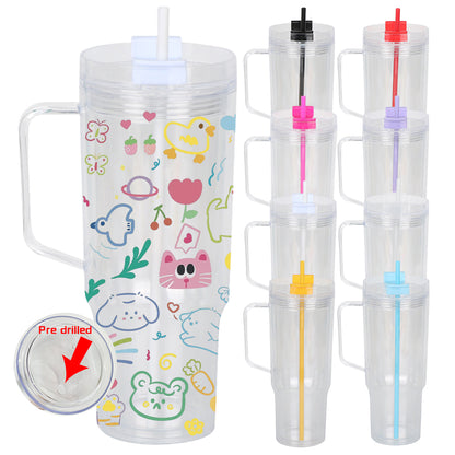 20 Pack 40oz Colorful Lid Pre Drilled Snow Globe Tumbler Double Wall Plastic Cups Mug-CNLCA