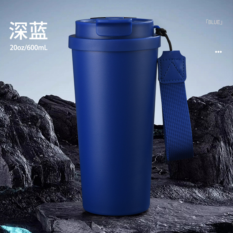 20oz/600ml Stainless Steel Car Tumbler Straw Coffee Cup with Carrying Strap-CNLCA
