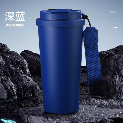 20oz/600ml Stainless Steel Car Tumbler Straw Coffee Cup with Carrying Strap-CNLCA