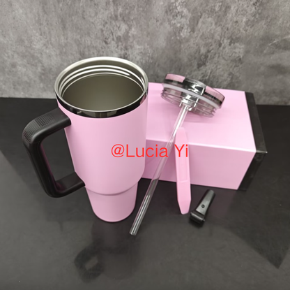 40oz H2.0 No Spill Leak Proof Lids Black Plated Underneath Messi Pink Colored Quencher Tumblers-CNLCA）